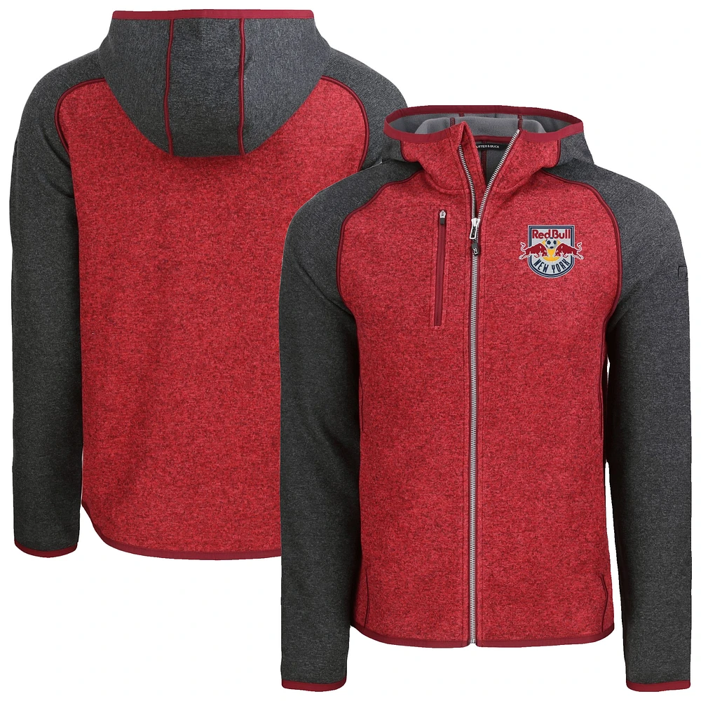Men's Cutter & Buck Heather Red New York Bulls Mainsail Raglan Full-Zip Hooded Jacket