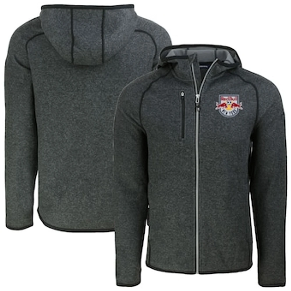 Men's Cutter & Buck Heather Charcoal New York Red Bulls Mainsail Raglan Full-Zip Hoodie Jacket