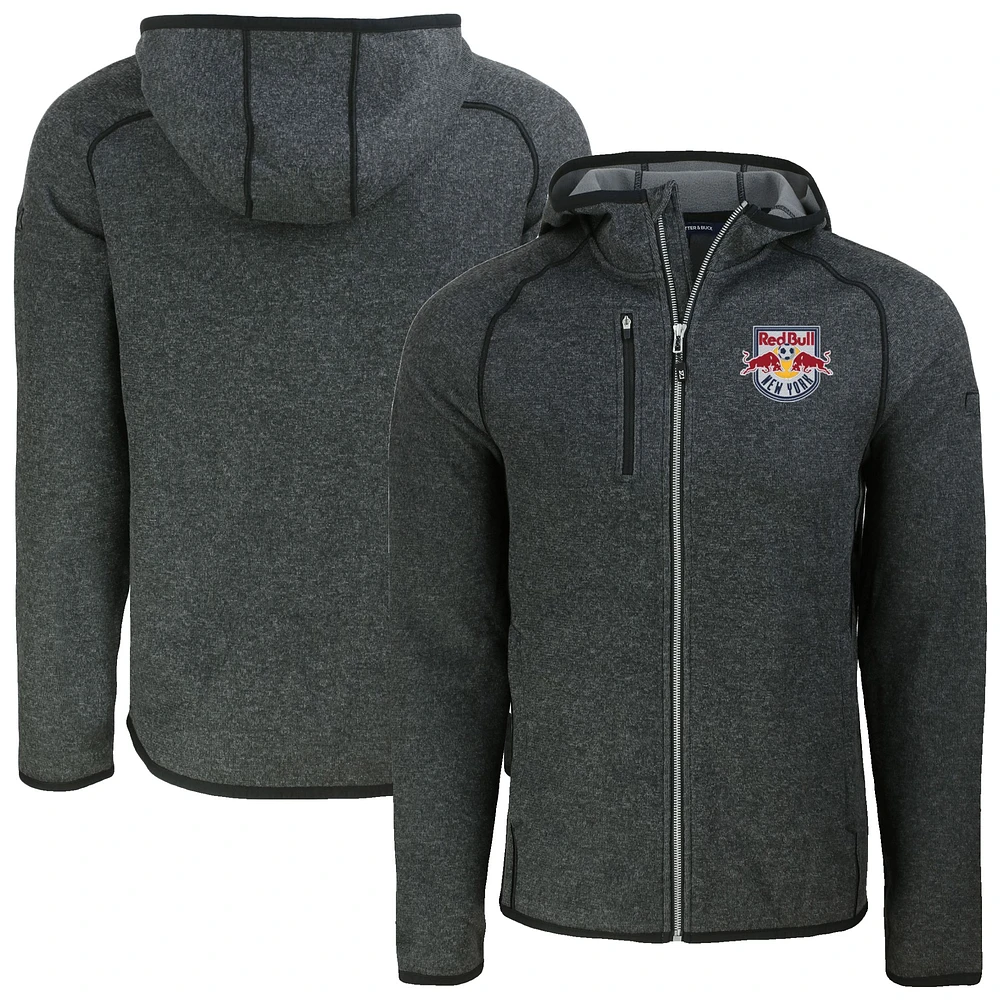 Men's Cutter & Buck Heather Charcoal New York Red Bulls Mainsail Raglan Full-Zip Hoodie Jacket