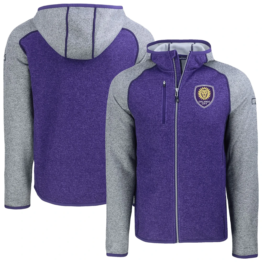 Men's Cutter & Buck Heather Orlando City SC Mainsail Raglan Full-Zip Hooded Jacket