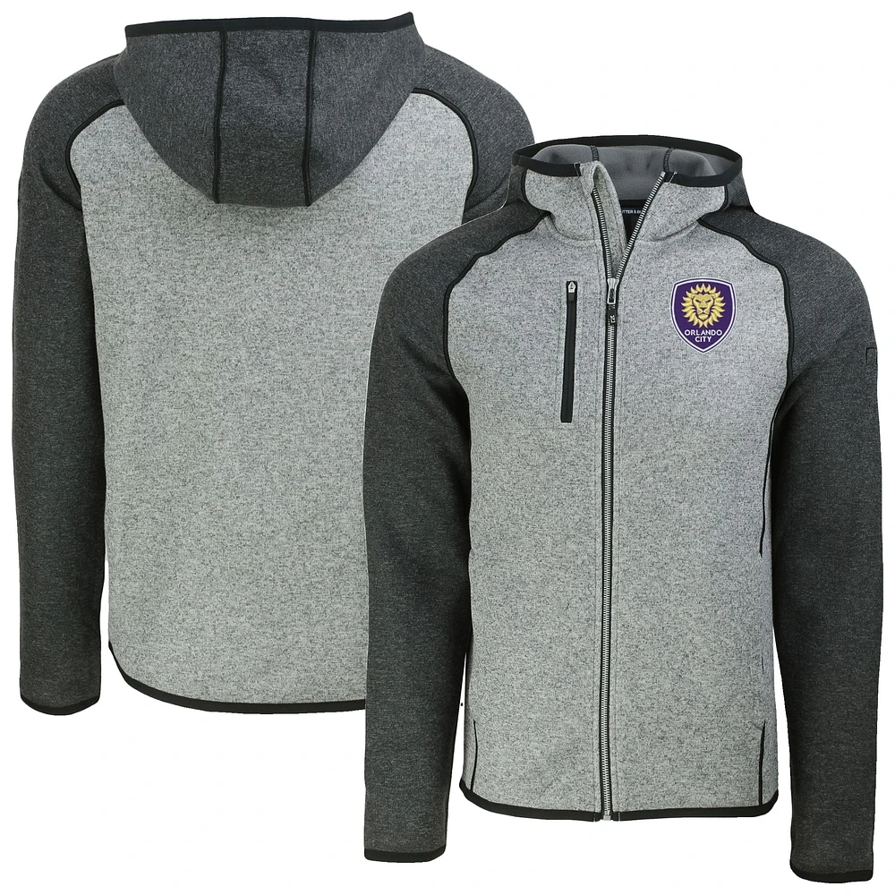Men's Cutter & Buck Heather Gray Orlando City SC Mainsail Raglan Full-Zip Hooded Jacket