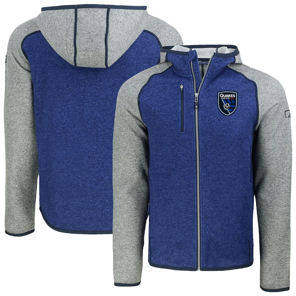 Men's Cutter & Buck Heather San Jose Earthquakes Mainsail Raglan Full-Zip Hooded Jacket