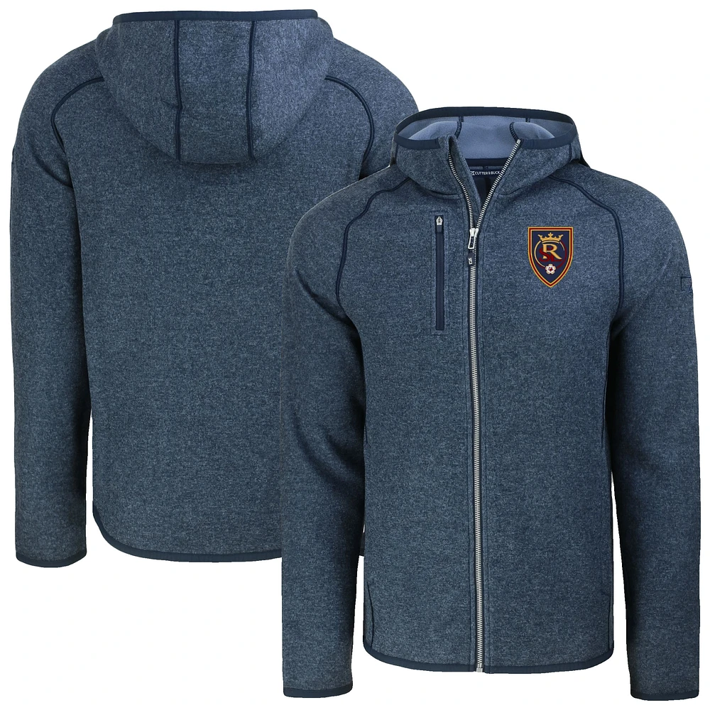 Men's Cutter & Buck Heather Navy Real Salt Lake Mainsail Raglan Full-Zip Hooded Jacket