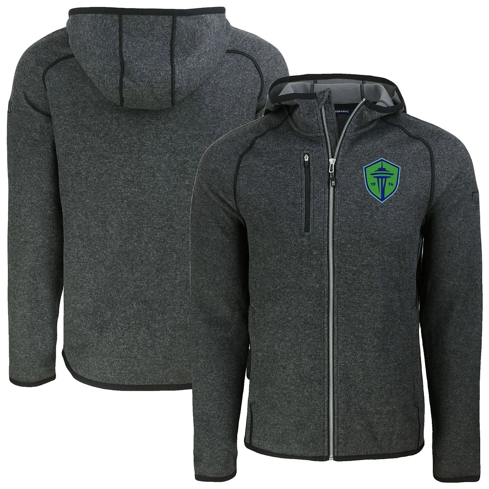 Men's Cutter & Buck Heather Charcoal Seattle Sounders FC Mainsail Raglan Full-Zip Hooded Jacket