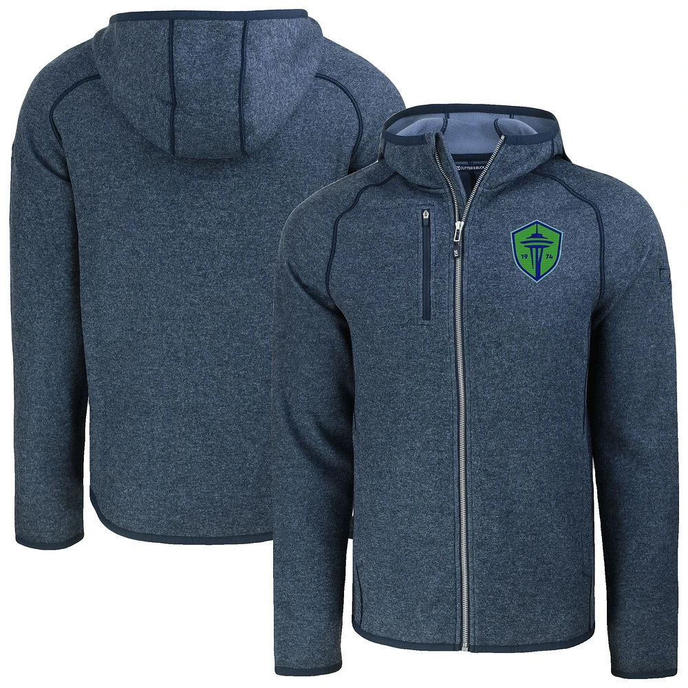 Men's Cutter & Buck Heather Navy Seattle Sounders FC Mainsail Raglan Full-Zip Hooded Jacket