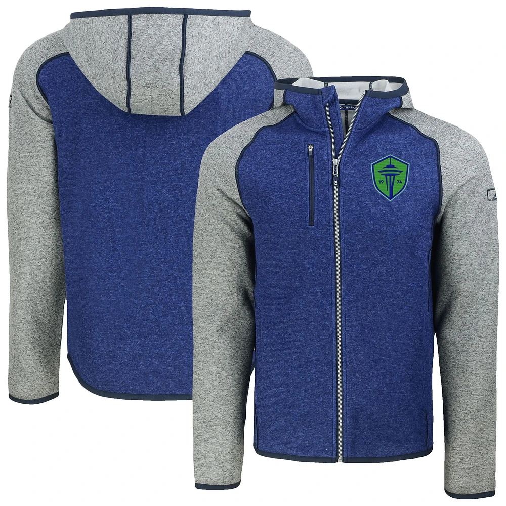 Men's Cutter & Buck Heather Seattle Sounders FC Mainsail Raglan Full-Zip Hooded Jacket