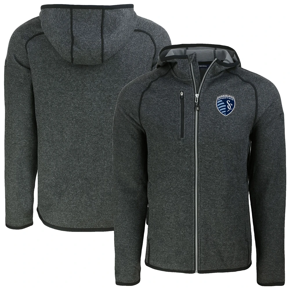 Men's Cutter & Buck Heather Charcoal Sporting Kansas City Mainsail Raglan Full-Zip Hooded Jacket