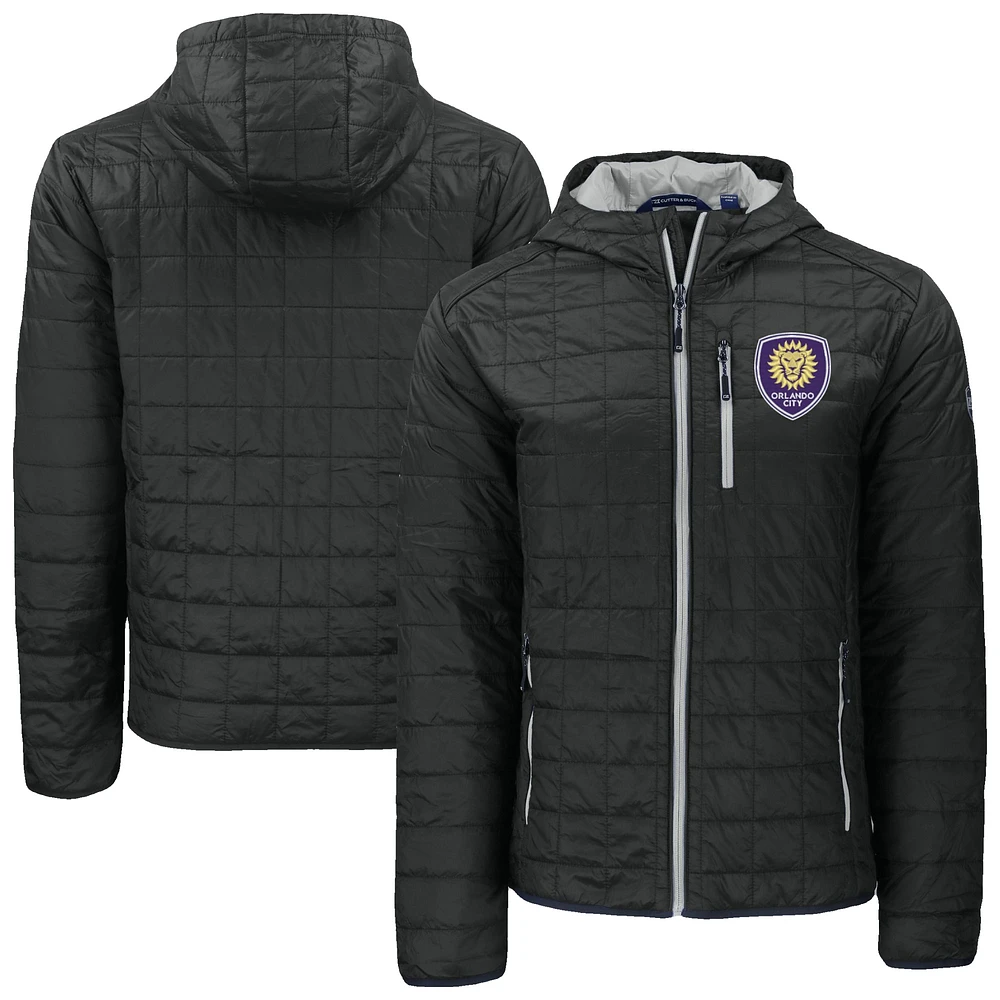 Men's Cutter & Buck Black Orlando City SC Rainier Primaloft Eco Full-Zip Hooded Jacket