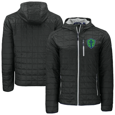 Men's Cutter & Buck Black Seattle Sounders FC Rainier Primaloft Eco Full-Zip Hooded Jacket
