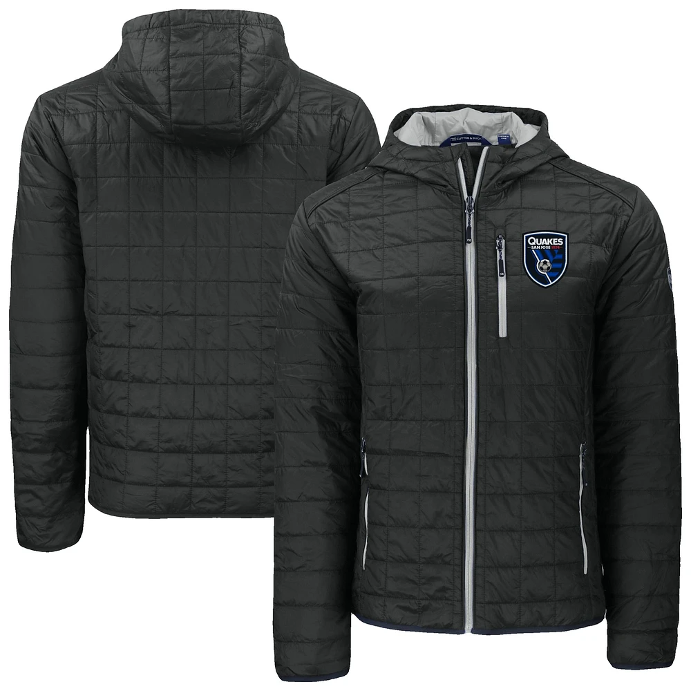 Men's Cutter & Buck Black San Jose Earthquakes Rainier Primaloft Eco Full-Zip Hooded Jacket