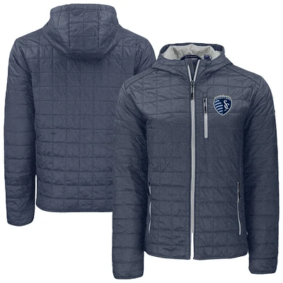 Men's Cutter & Buck Anthracite Sporting Kansas City Rainier Primaloft Eco Full-Zip Hooded Jacket