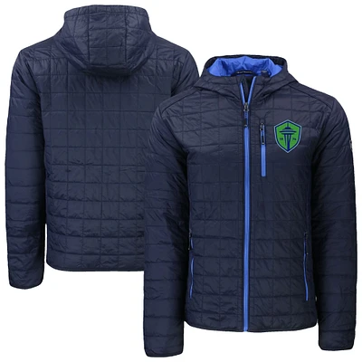 Men's Cutter & Buck Navy Seattle Sounders FC Rainier Primaloft Eco Full-Zip Hooded Jacket