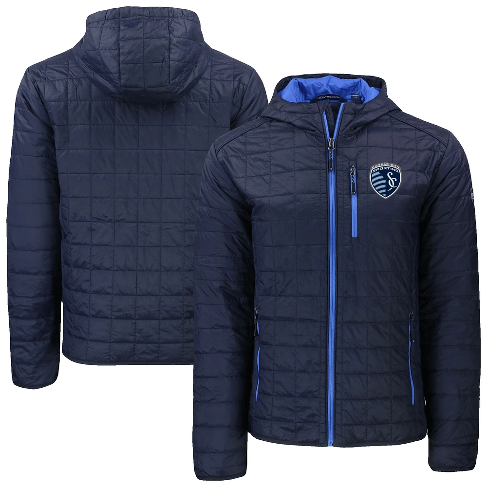 Men's Cutter & Buck Navy Sporting Kansas City Rainier Primaloft Eco Full-Zip Hooded Jacket