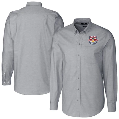 Men's Cutter & Buck Charcoal New York Red Bulls Stretch Oxford Stripe Tri-Blend Long Sleeve Button-Down Shirt
