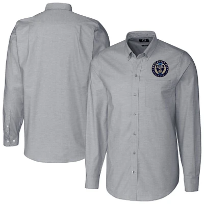 Men's Cutter & Buck Charcoal Philadelphia Union Stretch Oxford Stripe Tri-Blend Long Sleeve Button-Down Shirt