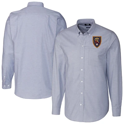 Men's Cutter & Buck Light Blue Real Salt Lake Stretch Oxford Stripe Tri-Blend Long Sleeve Button-Down Shirt