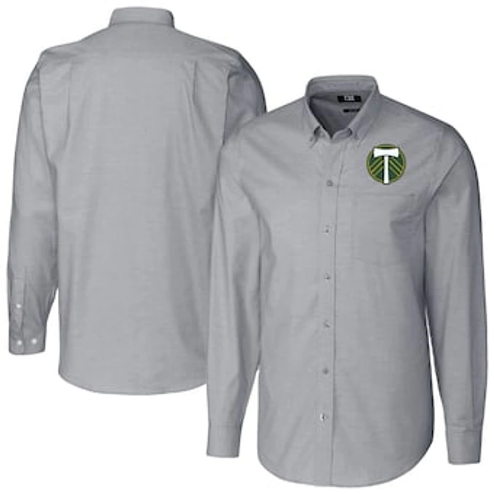 Men's Cutter & Buck Charcoal Portland Timbers Stretch Oxford Stripe Tri-Blend Long Sleeve Button-Down Shirt