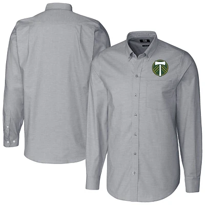 Men's Cutter & Buck Charcoal Portland Timbers Stretch Oxford Stripe Tri-Blend Long Sleeve Button-Down Shirt