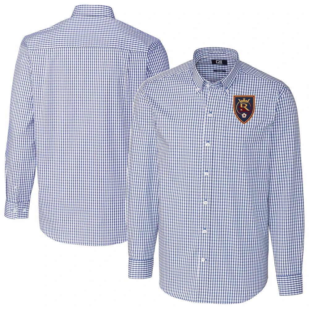 Men's Cutter & Buck Blue Real Salt Lake Easy Care Stretch Gingham Long Sleeve Dress Top