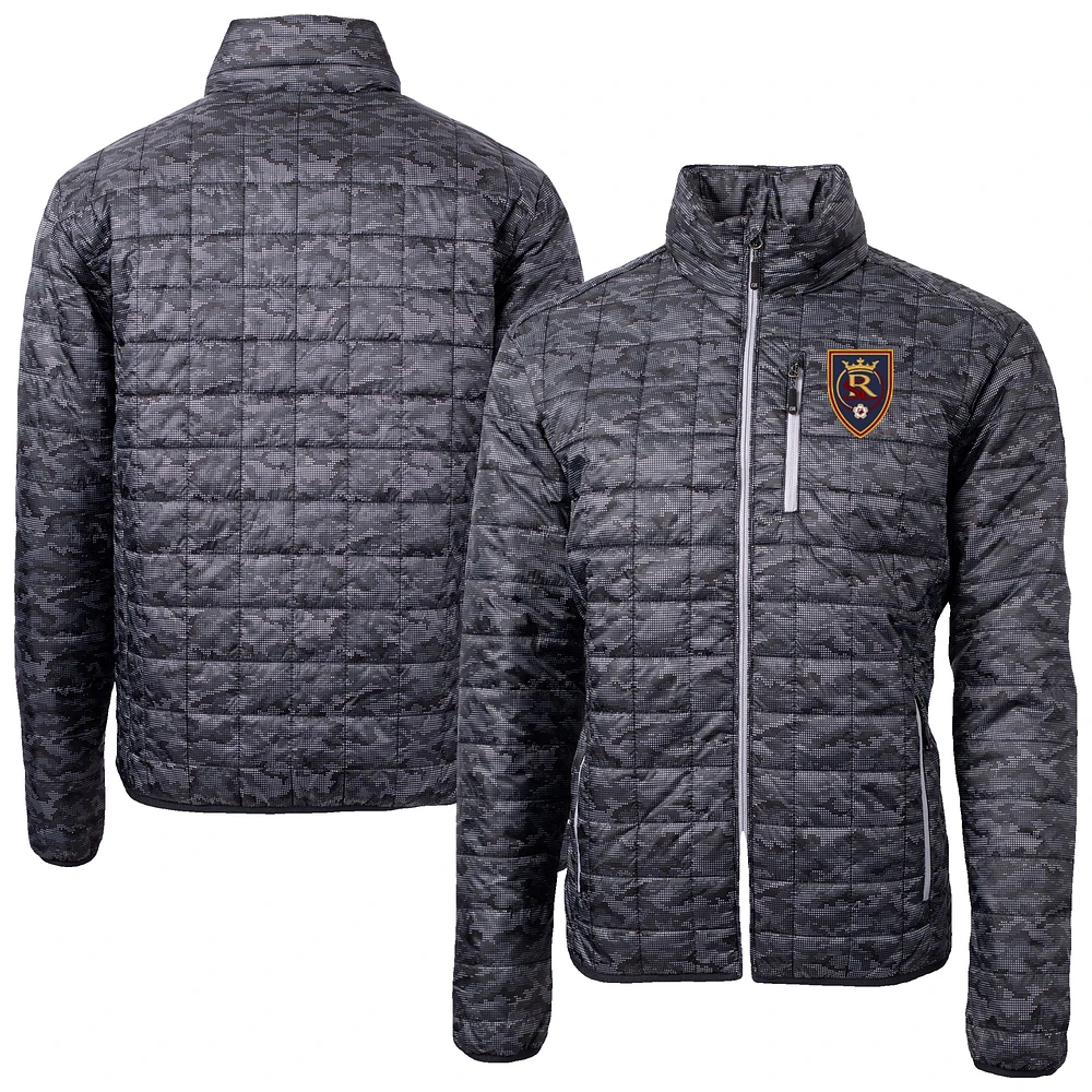 Men's Cutter & Buck Black Real Salt Lake Rainier PrimaLoft Eco Insulated Full-Zip Printed Puffer Jacket