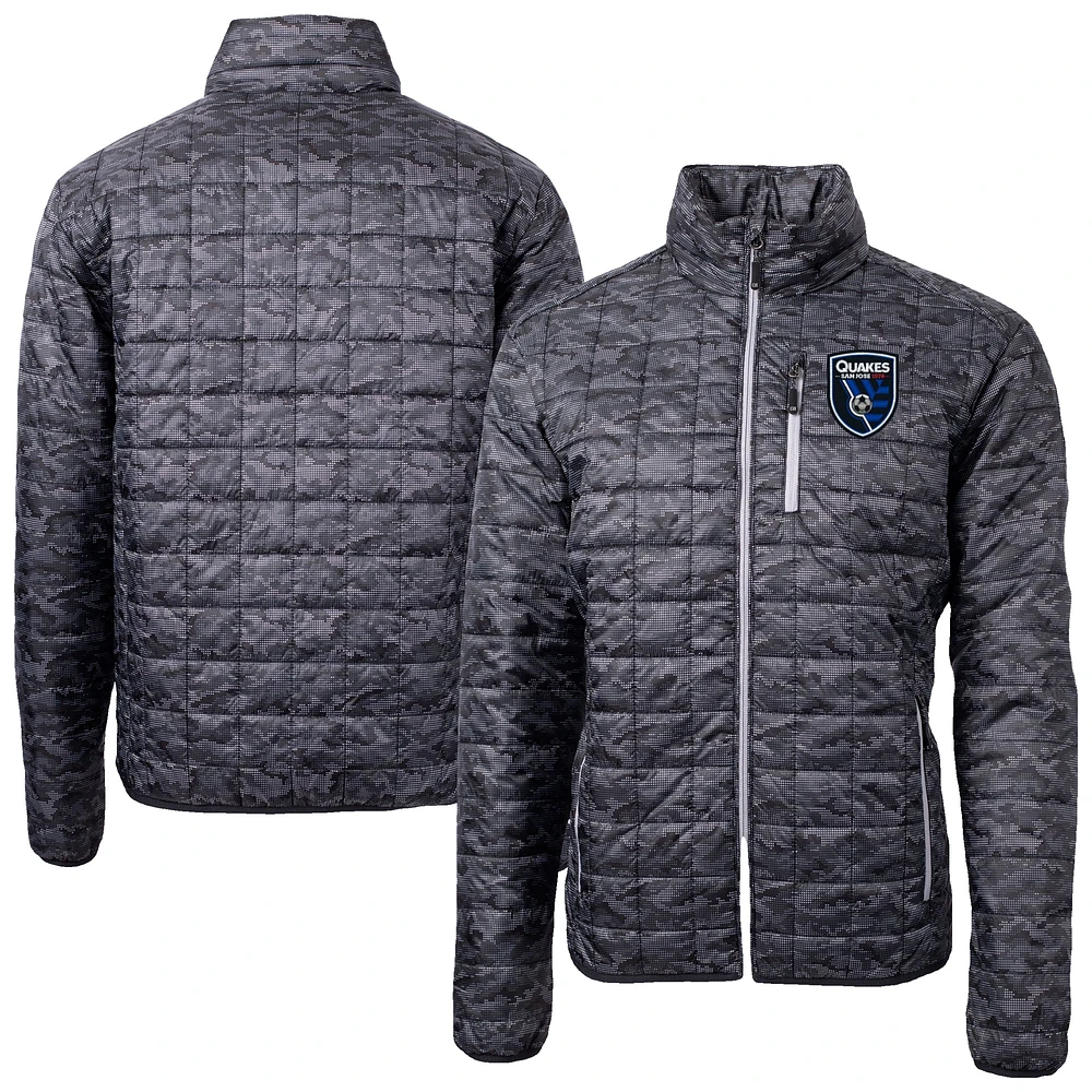 Men's Cutter & Buck Black San Jose Earthquakes Rainier PrimaLoft Eco Insulated Full-Zip Printed Puffer Jacket