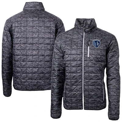 Men's Cutter & Buck Black Sporting Kansas City Rainier PrimaLoft Eco Insulated Full-Zip Printed Puffer Jacket