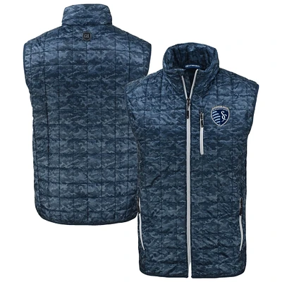 Men's Cutter & Buck Navy Sporting Kansas City Rainier PrimaLoft Eco Insulated Full-Zip Printed Puffer Vest