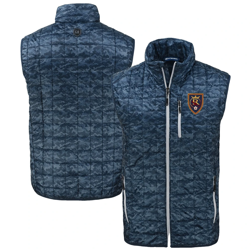 Men's Cutter & Buck Navy Real Salt Lake Rainier PrimaLoft Eco Insulated Full-Zip Printed Puffer Vest