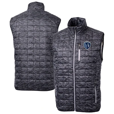 Men's Cutter & Buck Black Sporting Kansas City Rainier PrimaLoft Eco Insulated Full-Zip Printed Puffer Vest
