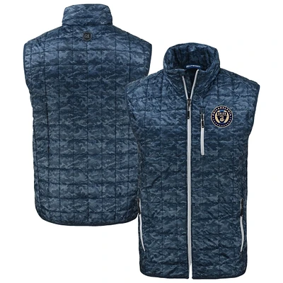 Men's Cutter & Buck Navy Philadelphia Union Rainier PrimaLoft Eco Insulated Full-Zip Printed Puffer Vest