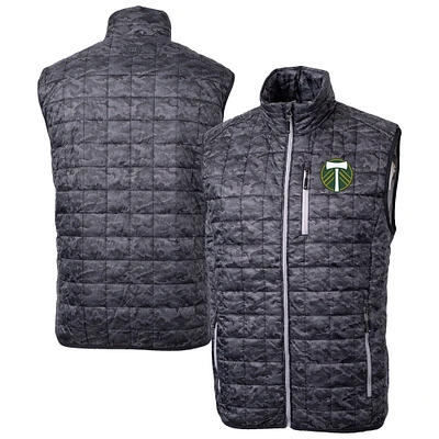Men's Cutter & Buck Black Portland Timbers Rainier PrimaLoft Eco Insulated Full-Zip Printed Puffer Vest