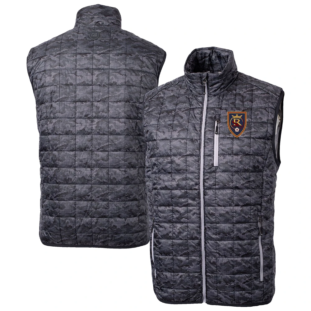 Men's Cutter & Buck Black Real Salt Lake Rainier PrimaLoft Eco Insulated Full-Zip Printed Puffer Vest