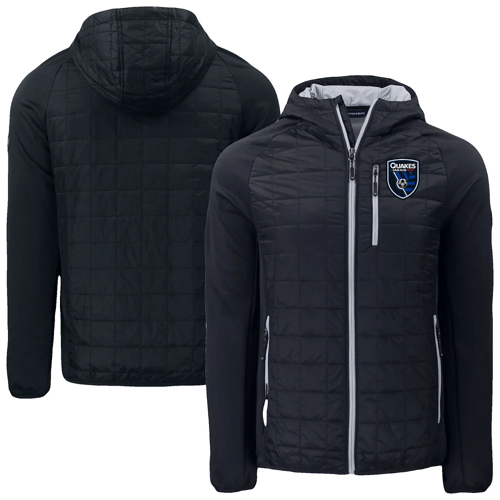 Men's Cutter & Buck Black San Jose Earthquakes Rainier Primaloft Eco Full-Zip Hybrid Hooded Jacket