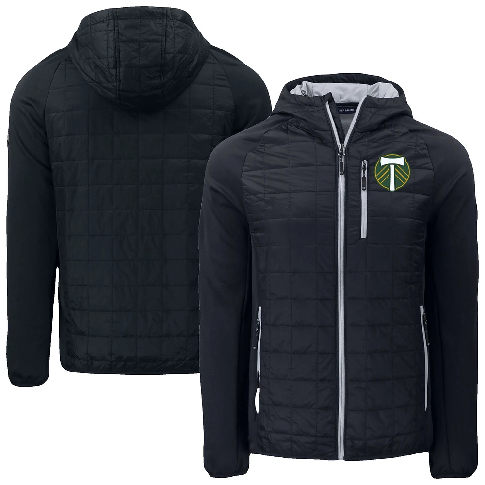 Men's Cutter & Buck Black Portland Timbers Rainier Primaloft Eco Full-Zip Hybrid Hooded Jacket