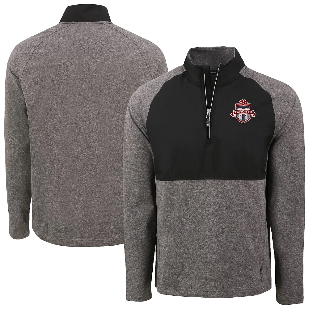 Men's Cutter & Buck Heather Black Toronto FC Adapt Eco Knit Hybrid Recycled Quarter-Zip Pullover Top