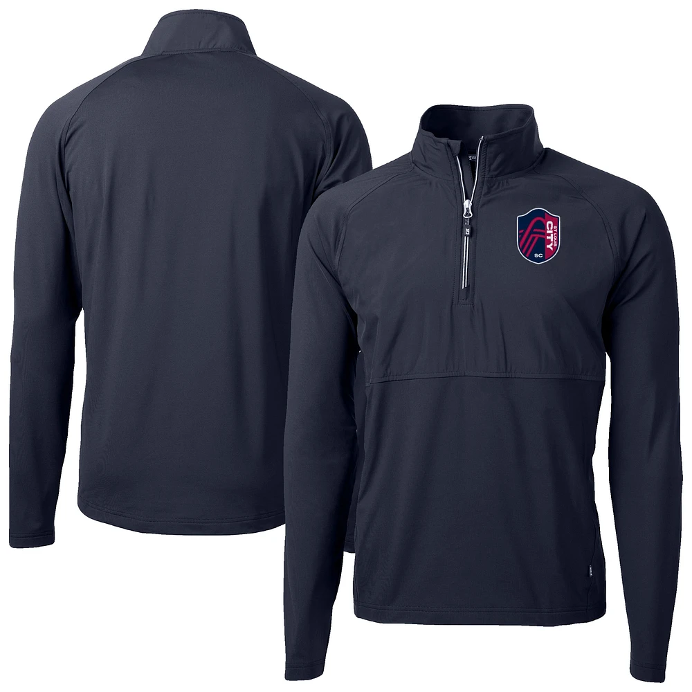 Men's Cutter & Buck Navy St. Louis City SC Adapt Eco Knit Hybrid Recycled Quarter-Zip Pullover Top