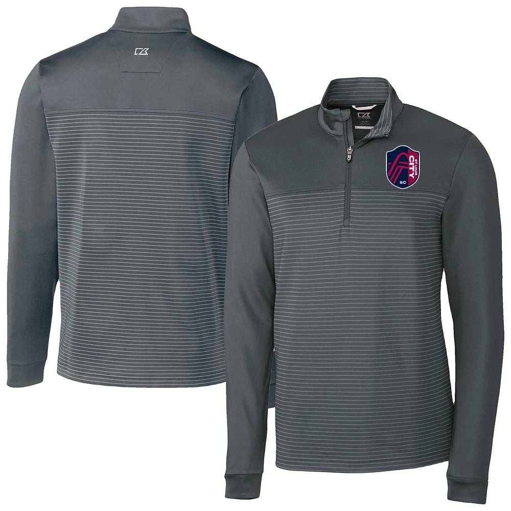Men's Cutter & Buck Gray St. Louis City SC Traverse Stretch Eco Stripe Quarter-Zip Top