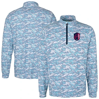 Men's Cutter & Buck Navy St. Louis City SC Traverse Stretch Eco Camo Print Quarter-Zip Top