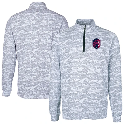 Men's Cutter & Buck Charcoal St. Louis City SC Traverse Stretch Eco Camo Print Quarter-Zip Top
