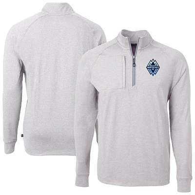 Men's Cutter & Buck Heather Gray Vancouver Whitecaps FC Adapt Eco Knit Raglan Quarter-Zip Pullover Top