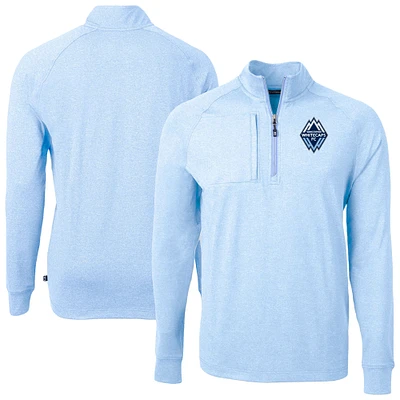 Men's Cutter & Buck Heather Powder Blue Vancouver Whitecaps FC Adapt Eco Knit Raglan Quarter-Zip Pullover Top