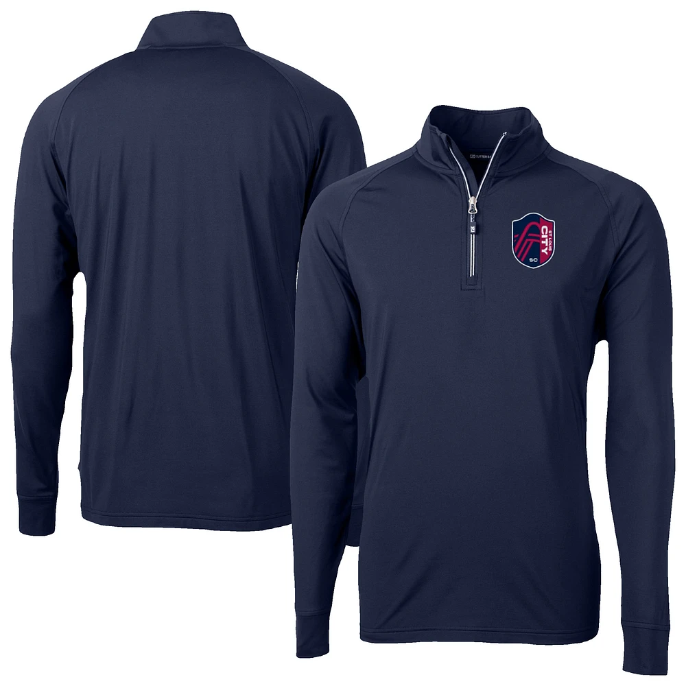 Men's Cutter & Buck Navy St. Louis City SC Adapt Eco Knit Stretch Recycled Raglan Quarter-Zip Pullover Top