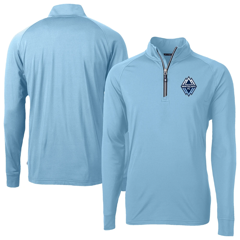 Men's Cutter & Buck Powder Blue Vancouver Whitecaps FC Adapt Eco Knit Stretch Recycled Raglan Quarter-Zip Pullover Top