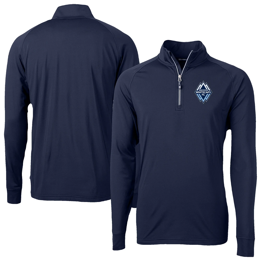 Men's Cutter & Buck Navy Vancouver Whitecaps FC Adapt Eco Knit Stretch Recycled Raglan Quarter-Zip Pullover Top