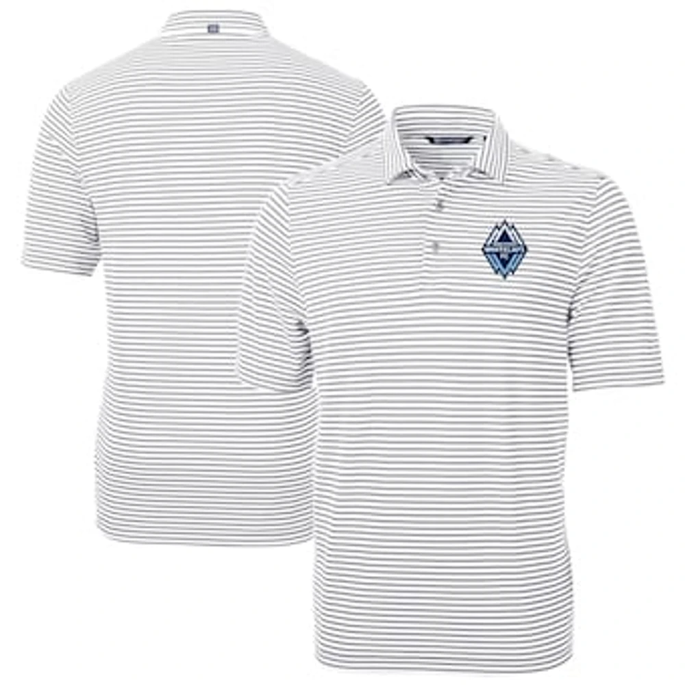 Men's Cutter & Buck Gray Vancouver Whitecaps FC Virtue Eco Pique Stripe Recycled Polo