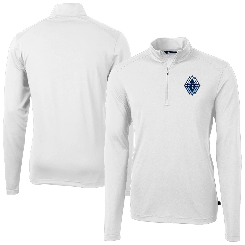 Men's Cutter & Buck White Vancouver Whitecaps FC Virtue Eco Pique Recycled Quarter-Zip Pullover Top
