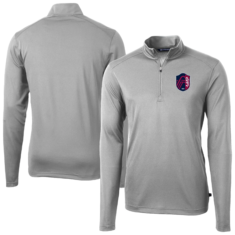 Men's Cutter & Buck Gray St. Louis City SC Virtue Eco Pique Recycled Quarter-Zip Pullover Top