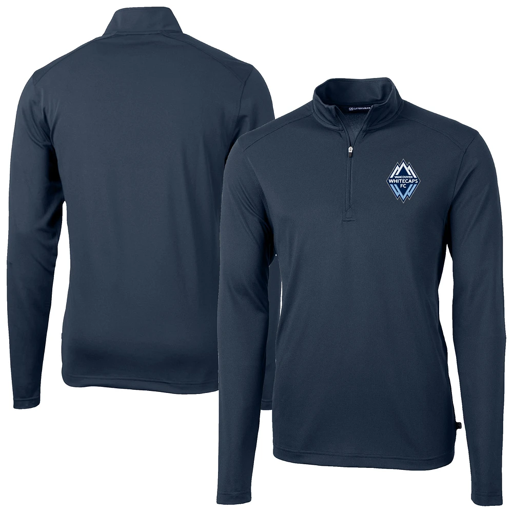 Men's Cutter & Buck Navy Vancouver Whitecaps FC Virtue Eco Pique Recycled Quarter-Zip Pullover Top
