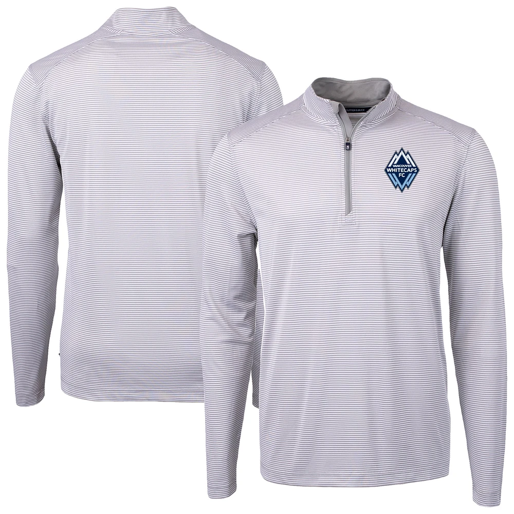 Men's Cutter & Buck Gray Vancouver Whitecaps FC Virtue Eco Pique Micro Stripe Recycled Quarter-Zip Pullover Top