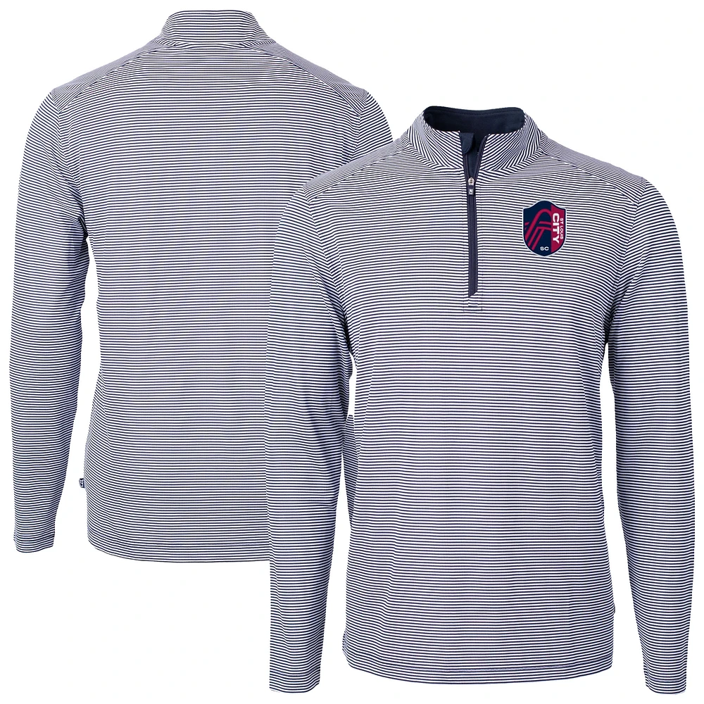 Men's Cutter & Buck Navy St. Louis City SC Virtue Eco Pique Micro Stripe Recycled Quarter-Zip Pullover Top